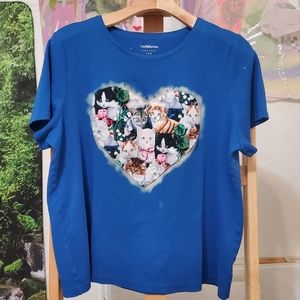 Blue Croft & Barrow Cat Collage shirt Blue Women's XL
